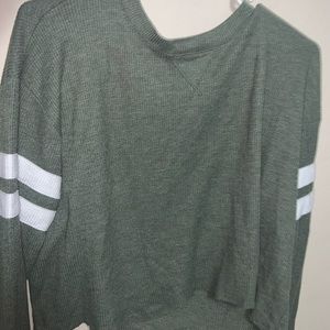 olive green long sleeve top with stripe